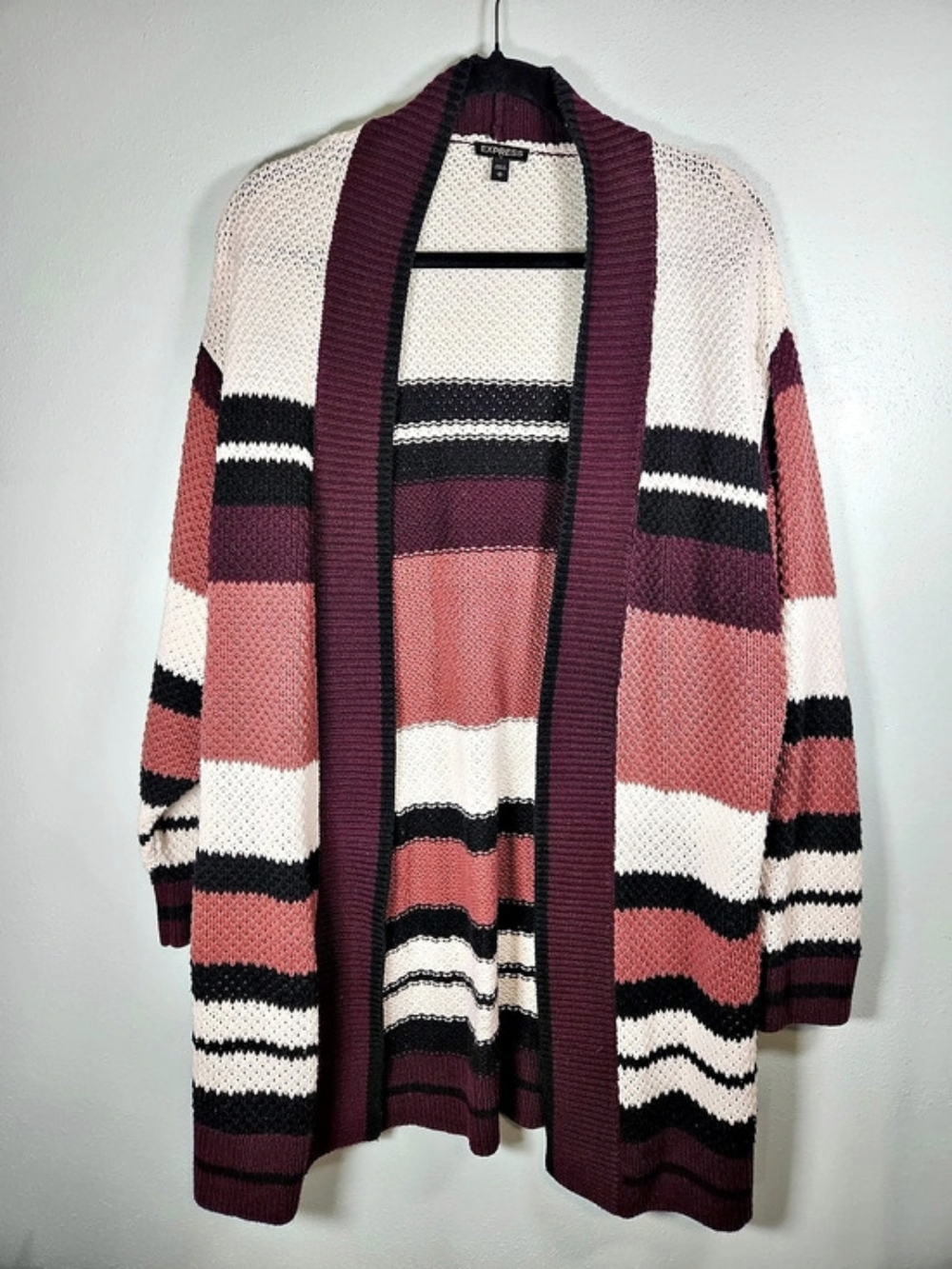 Express Multicolor Striped Open Front Longline Cardigan Cozy Cottage